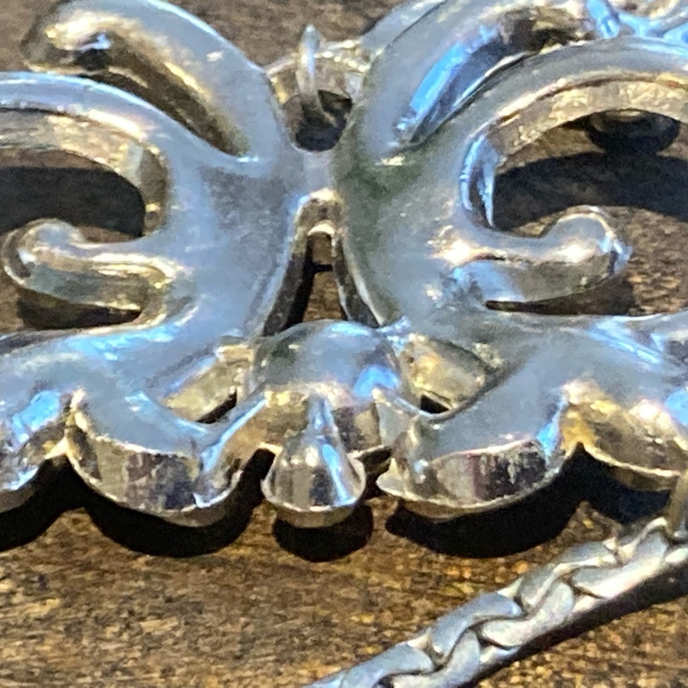 💋 Vintage Art Deco 15” Sterling 8 Necklace Bow Gemstone Rhinestone Pendant 💎 - Picture 12 of 13
